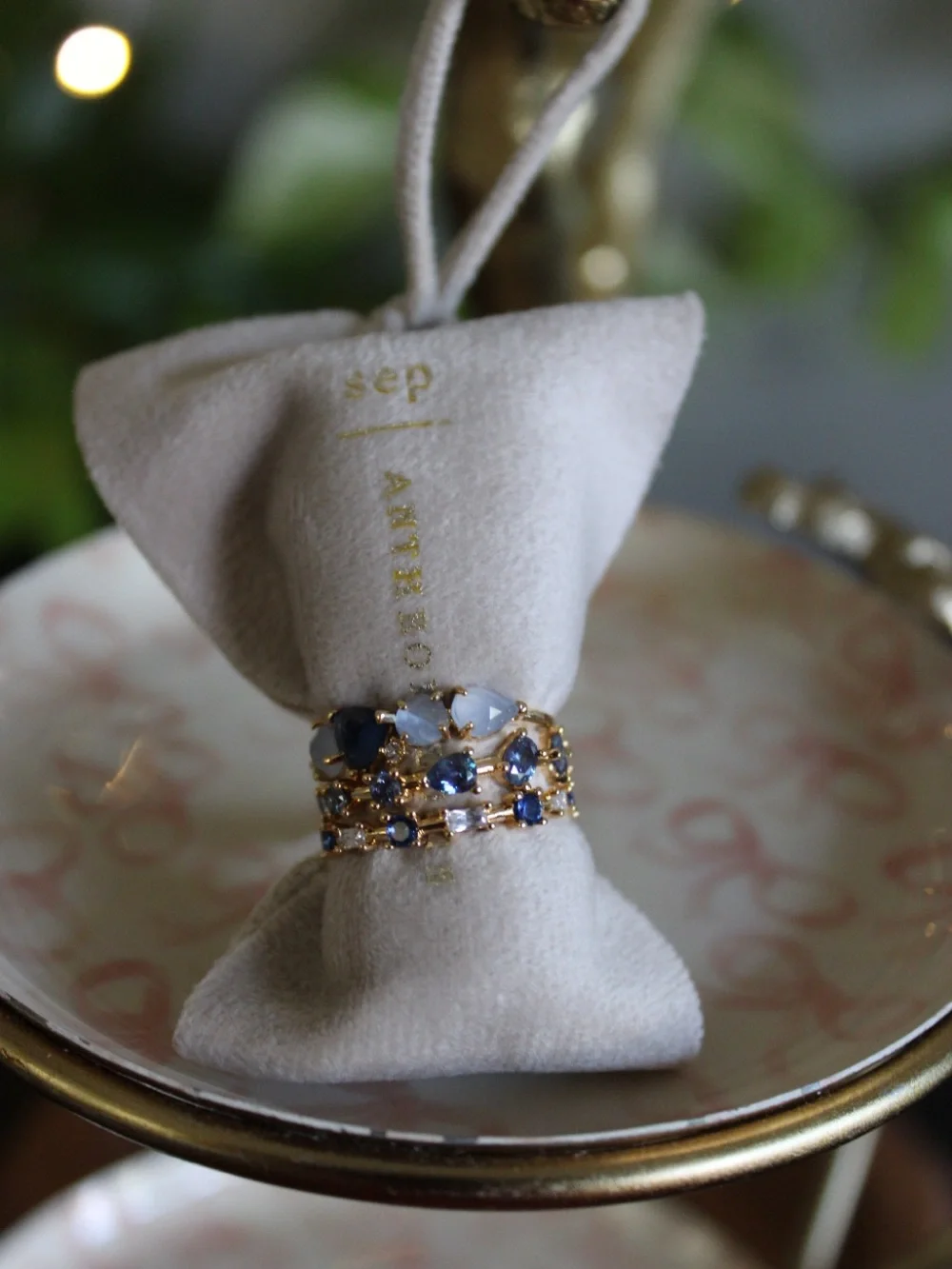 Anthropologie SEP September Birthstone Blue Crystal Gold-Plated Ring Size 5